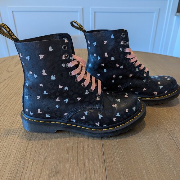Dr. Martens 1460 Pascal Leather Wild Heart Printed Lace Up Boots - Picture 4 of 7
